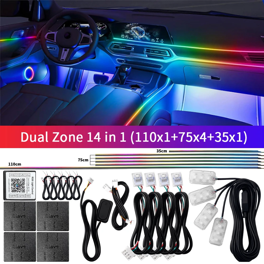 6/10/14/18/22 in 1 Led Car Ambient Lights RGB 213 64 Color Acrylic Strips Symphony Streamer Interior Rainbow Atmosphere Lamp Kit image 3