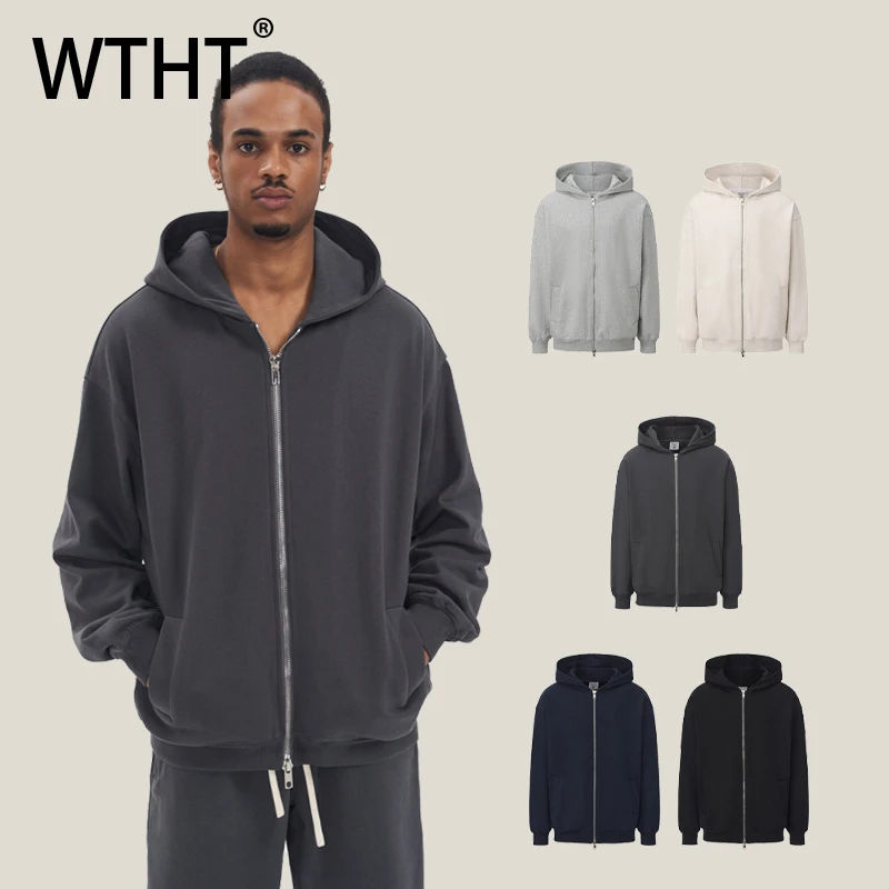 

Модные мужские куртки WTHT 2026 года, весенние, однотонные, на молнии, свободного кроя, утепленные, в американском стиле, с капюшоном, мужские, 2A2638