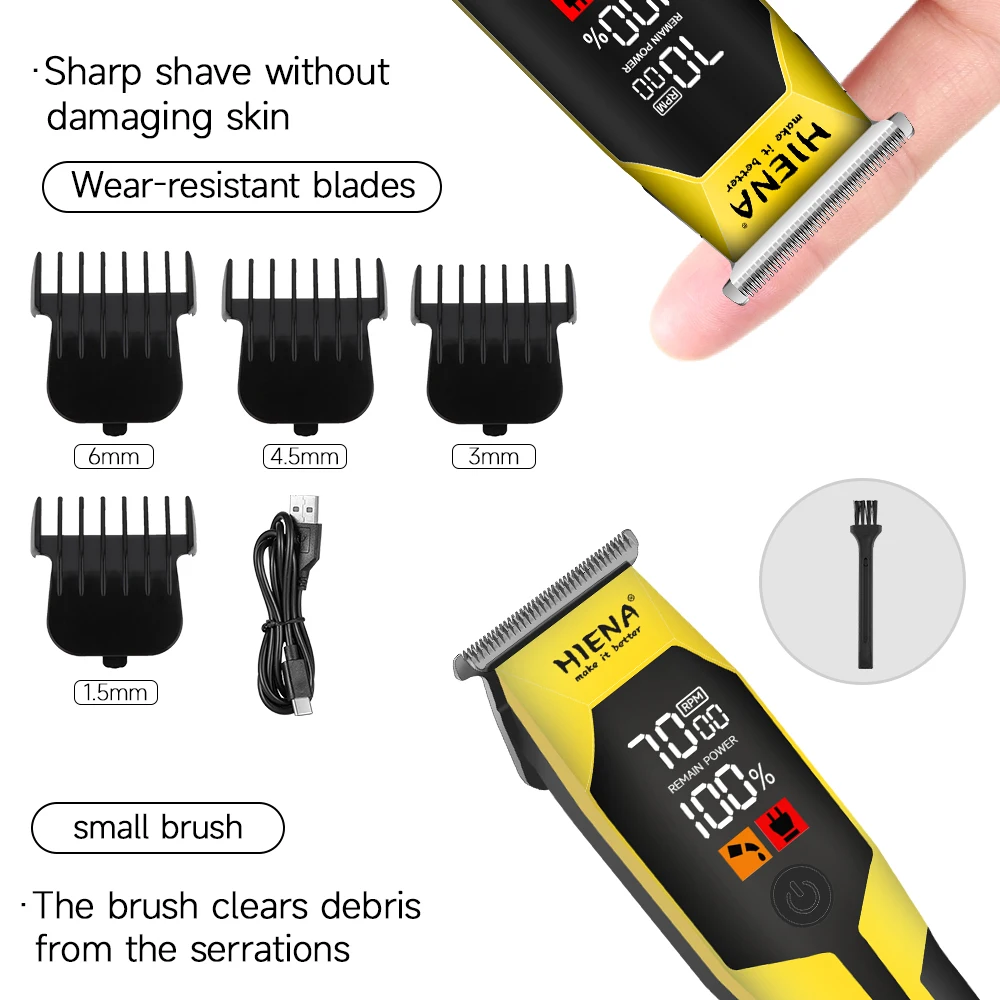 Cortadora de pelo con carga USB, corte afilado sin huecos, grabado gratuito, peinado del cabello, modelado de apariencia atractiva, uso inalámbrico