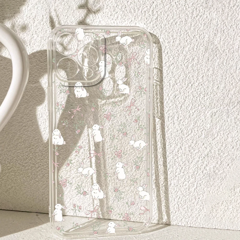 

Rabbit Rose Bow Print Silicone Phone Case for IPhone 17 16 15 14 13 12 11 Pro Xs Max Air Mini 7 8 6 6s Plus SE 2020 2022 Cover