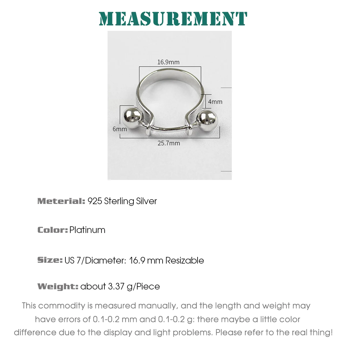 F.I.N.S Women Ring Silver 925 Fashion Personality Double Round Beads Finger Ring 925 Sterling Silver Ball Pendant for Decoration