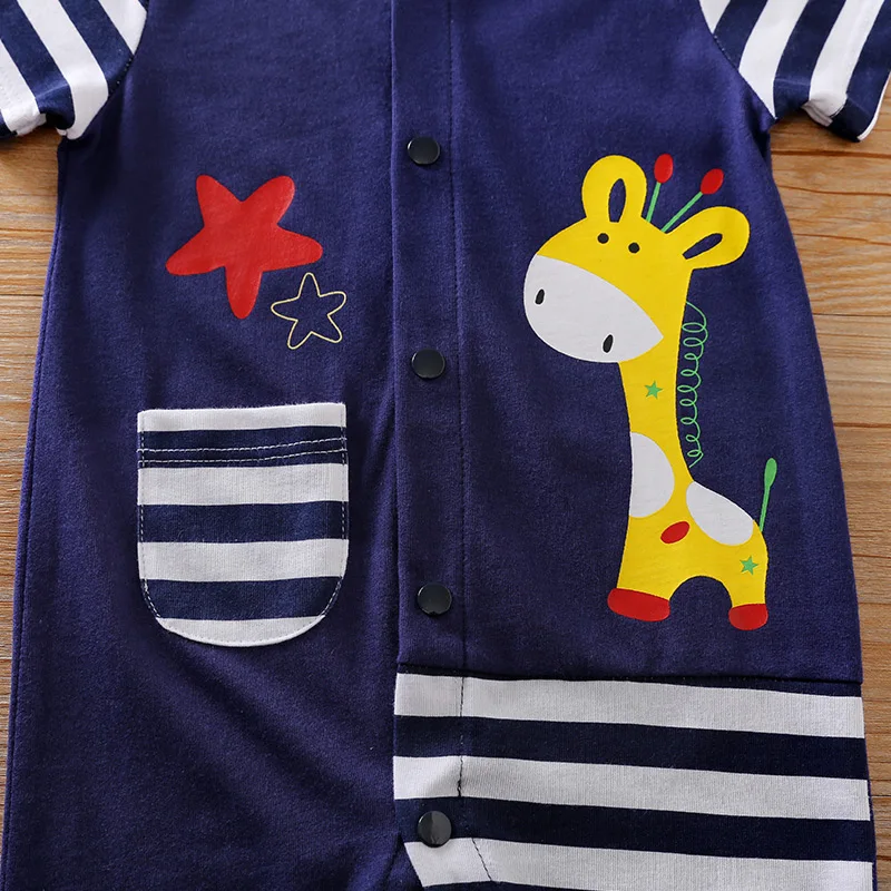 Newborn Clothes Cute Cartoon Giraffe Printed Cotton Casual And Comfortable Soft Summer Boys And Girls Short Sleeved BabyJumpsuit