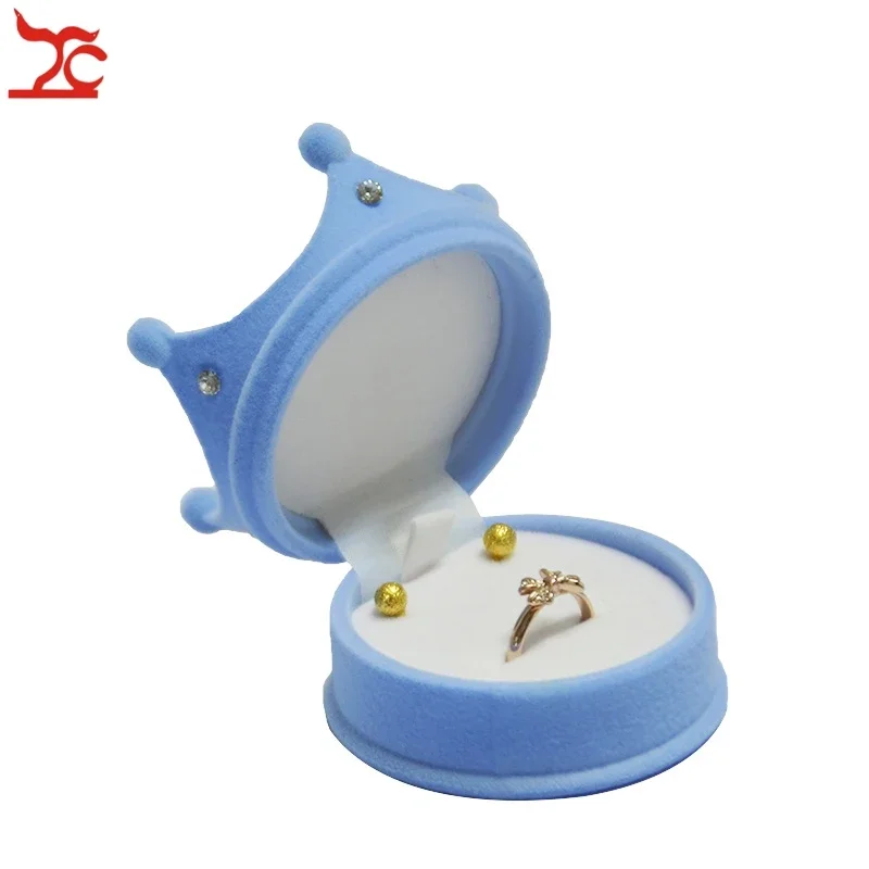 Princess Crown Shaped Earrings Stud Pendant Container Elegant Velvet Ring Display Box Cute Necklace Ring Storage Gift Box