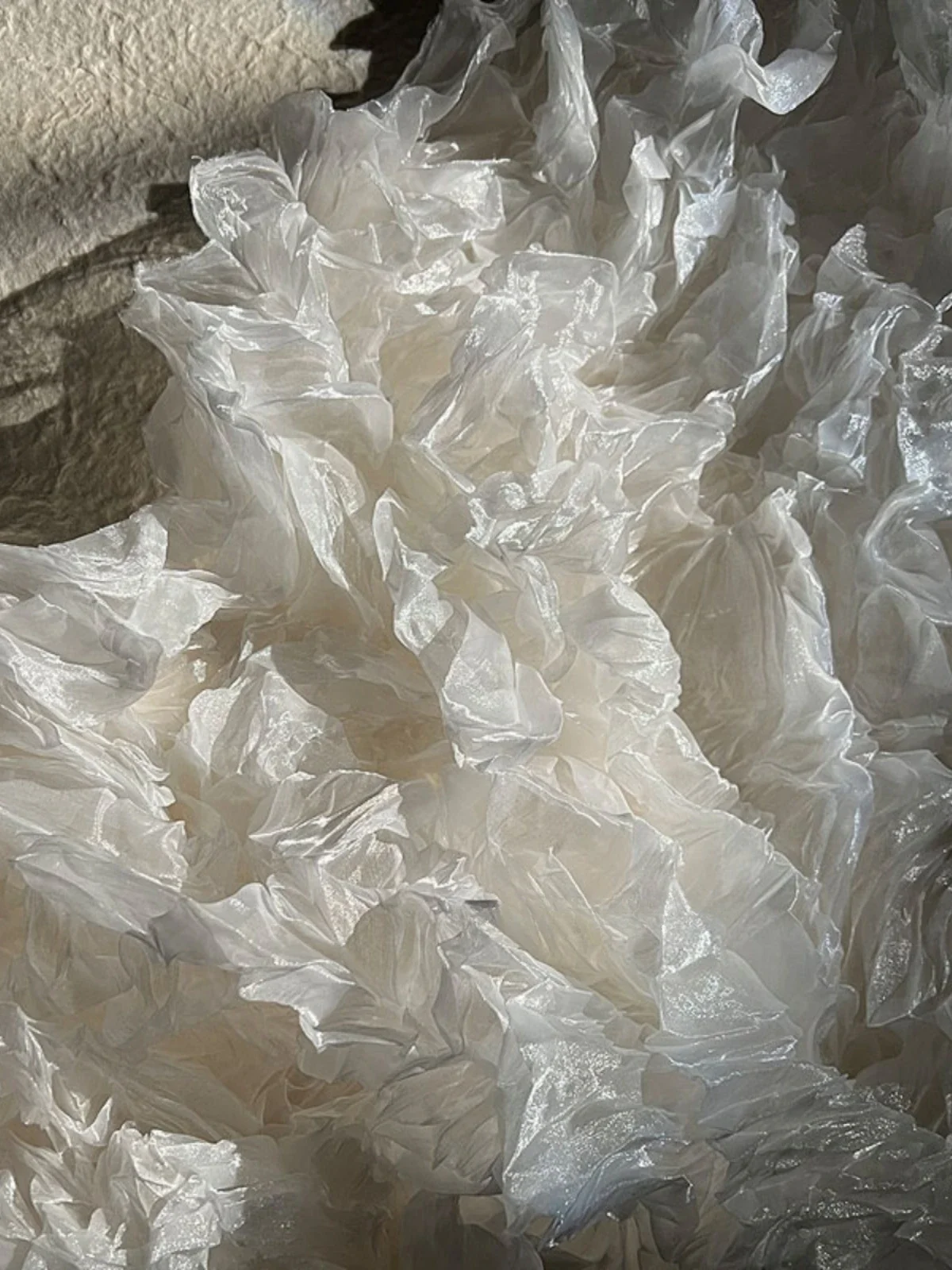 Ice and snow texture liquid high-shine fairy crystal three-dimensional pleated fabric Wedding background designer fabric