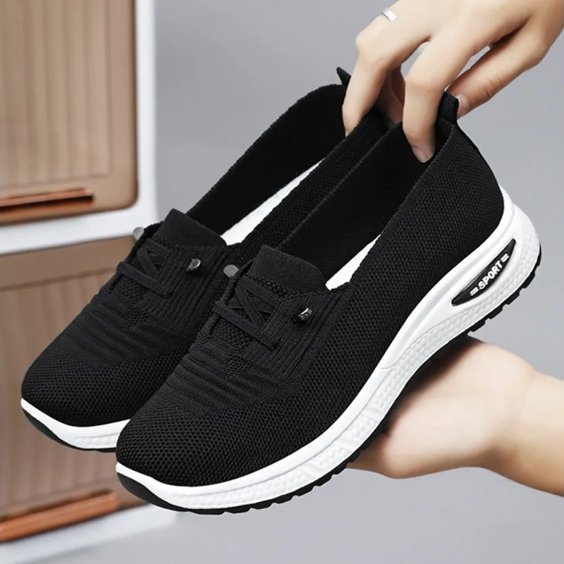 

Fashion Lightweight Sneakers Women Breathable Knitted Mesh Slip-On Shoes for Women Shallow Lace Up Platform Shoes Big Size43