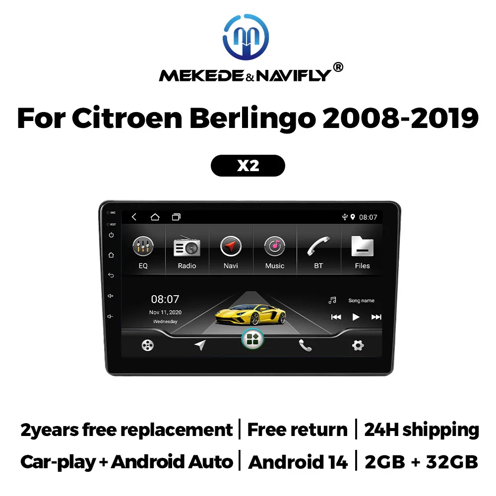 

NAVIFLY＆MEKEDE Android 14 Car Radio For Citroen Berlingo B9 Peugeot Partner 2008-2019 Wireless CarPlay Auto BT Multimedia Player