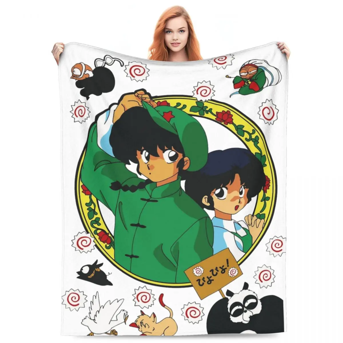 

Ranma Akane Blankets Fleece Print Japanese Anime Breathable Warm Throw Blankets for Bed Outdoor Plush Thin Quilt