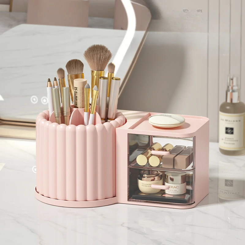 

Cosmetic Storage Box Rotating Pen Holder Dresser Desktop Large Capacity Makeup Brush Lipstick Shelf Desktop Storage Organizer