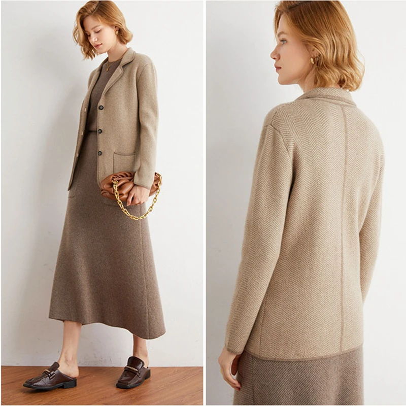 100% cashmere wool sweater cardigan new autumn and winter ladies suit collar sweater coat casual loose knitted coat long sleeves