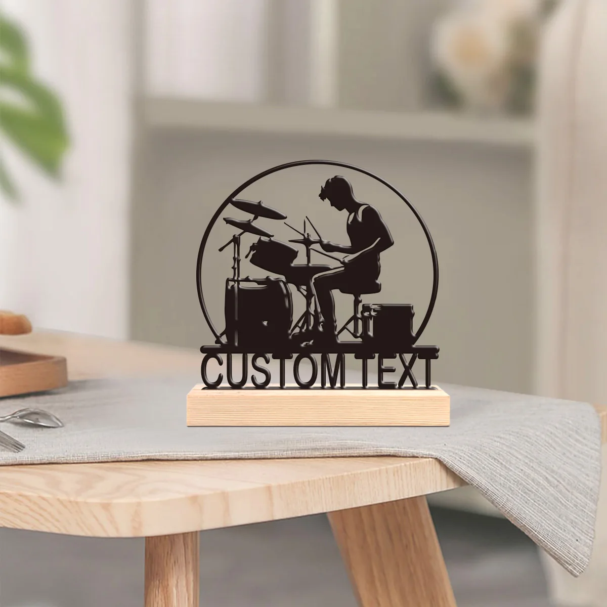 1pc Interesting Desktop Metal Statues Custom Content With Wooden Base Desktop Decoration That Does Not Require Assembly view 2
