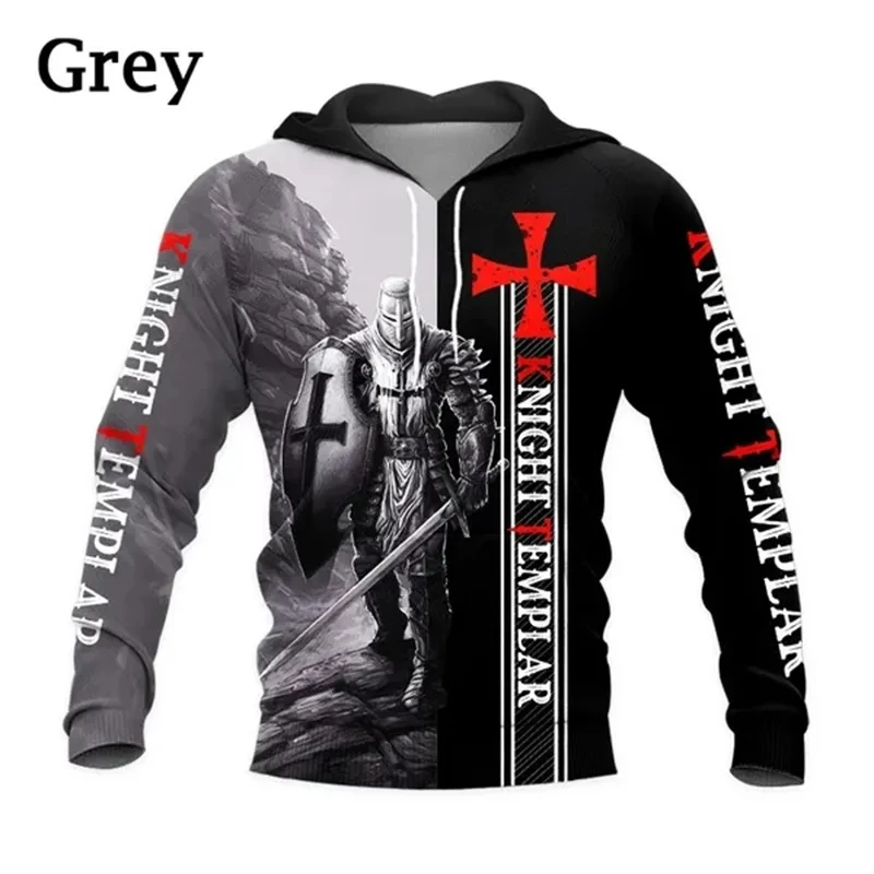 Knights Templar Hoodies Men 3D Medieval Soldier Armor Printed Hoodie Vintage Streetwear Fashion Sports Pullovers Womens Clothing