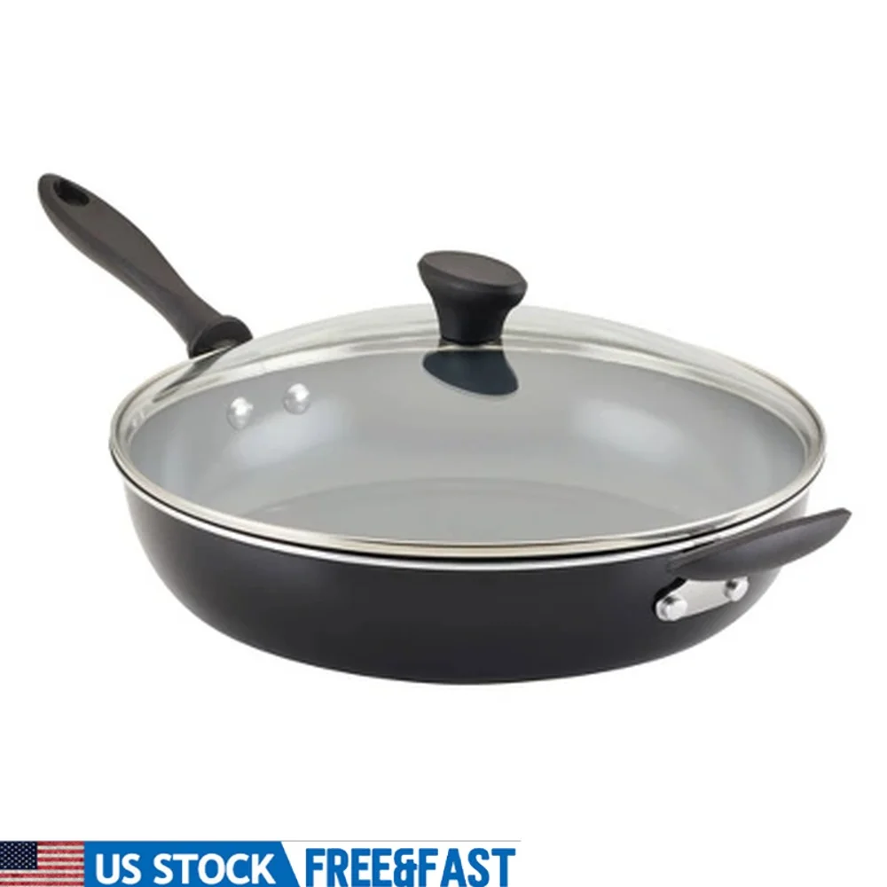 

12 Inch Nonstick Ceramic Skillet with Helper Handle Dishwasher Safe Fry Pan with Lid Easy Clean CopperSlide Technology Oven Safe