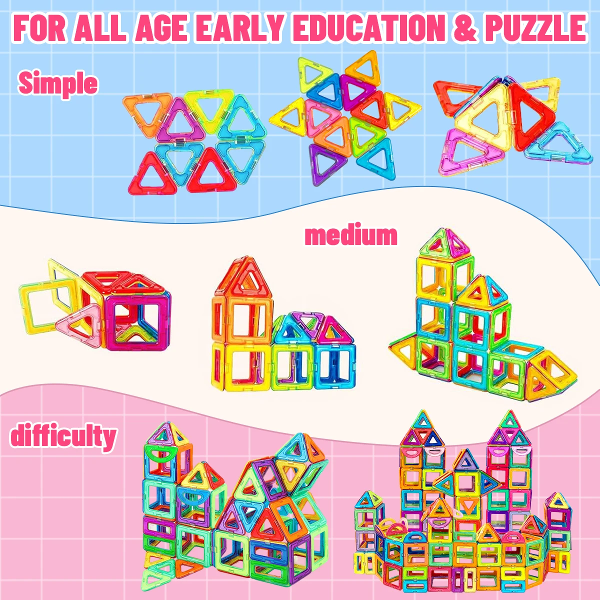 اللبنات المغناطيسية ثلاثية الأبعاد الجذعية منشئ مجموعة للأطفال ألعاب تعليمية لمدة 3 سنوات فما فوق أطفال بنين بنات هدايا 64/98/136 قطعة