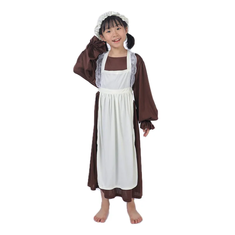 Victorian Girl Coffee Dress Child Maid Apron Costume World Folk Cluster Hooded Costume Holiday Cosplay Costume