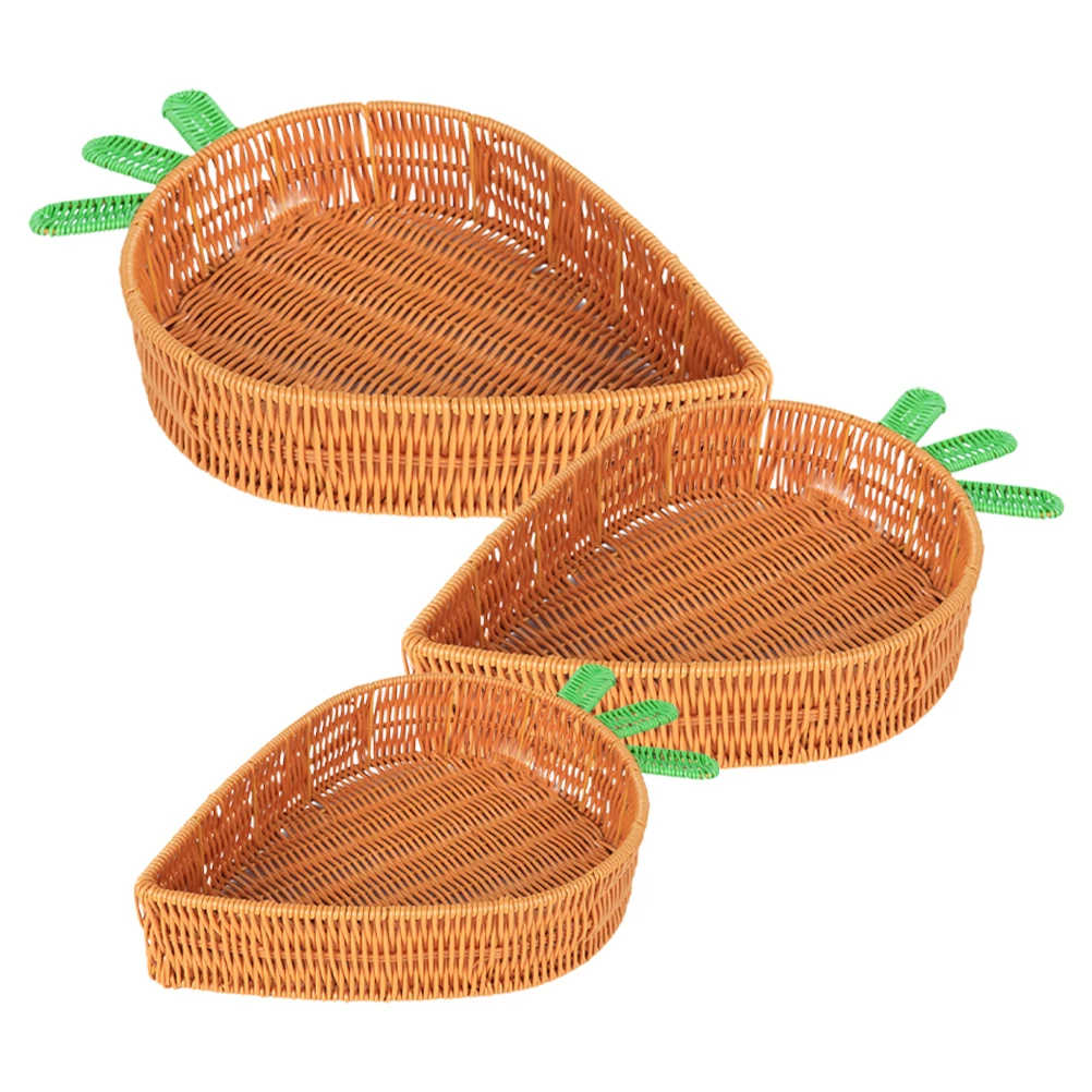 

3pcs Rattan Fruit Basket Handmade Weaving Bread Baskets Spacious Capacity Reliable Material Multifunctional Kitchen Bar