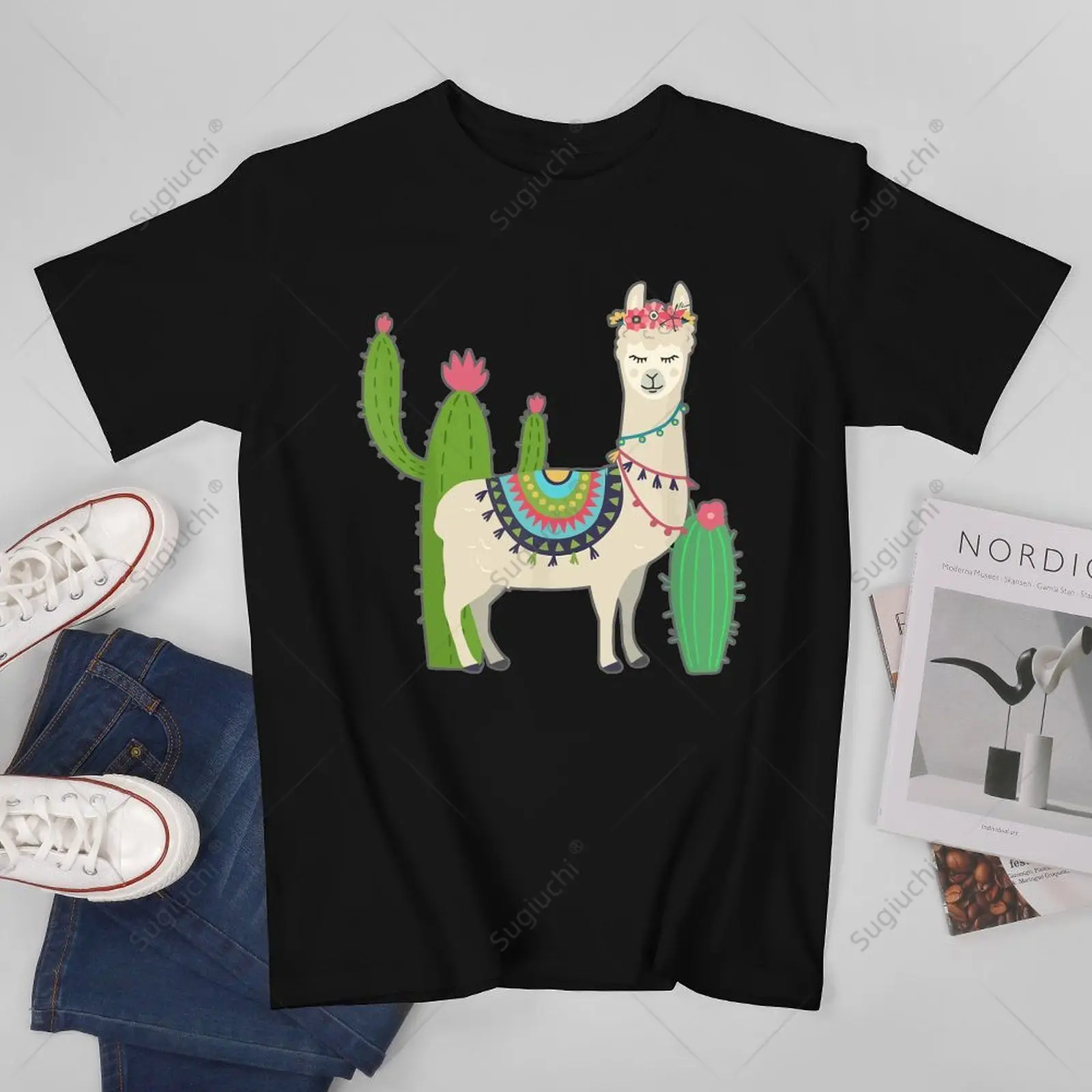 

Мужская футболка унисекс с милой ламой и цветком и кактусом Llama Lover, футболки, футболки для женщин и мальчиков, футболка из 100% хлопка
