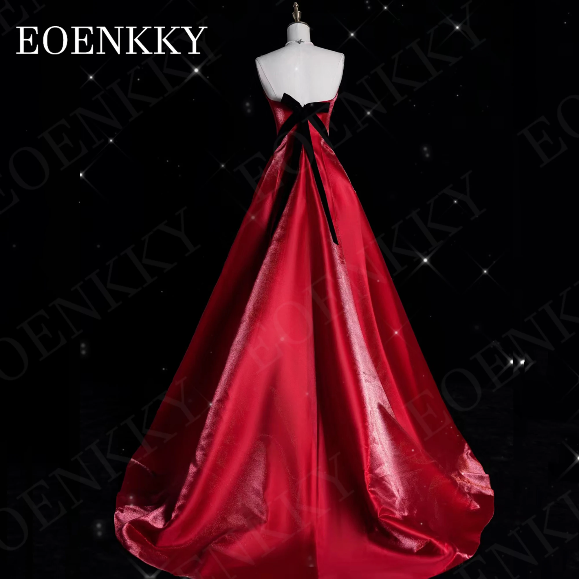 A Line Prom Dresses 2024 Luxury V Neck Bow Princess Satin Strapless Graduation Dress вечернее платье Burgundy Sleeveless Woman