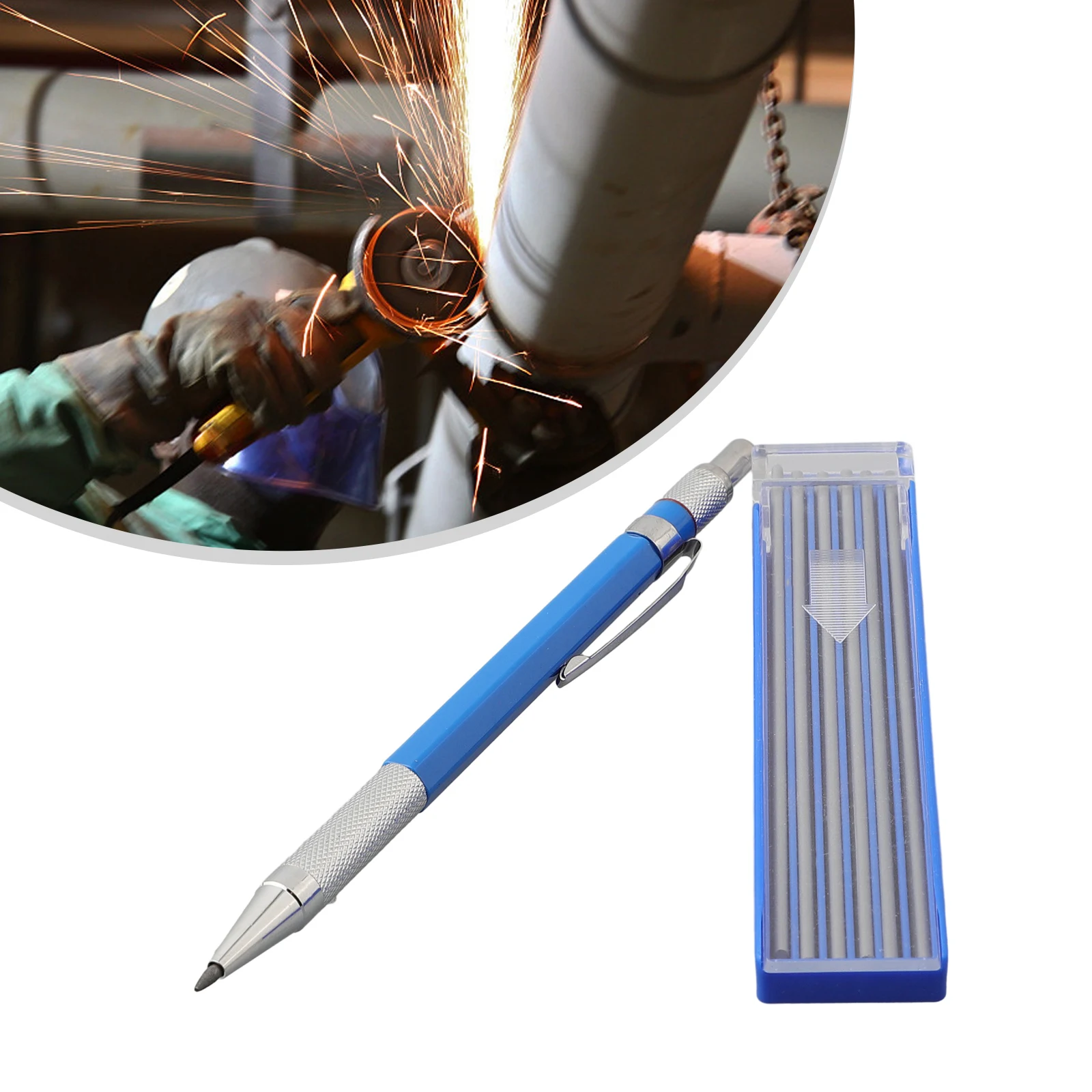 Welders Pencil, Metal Marker, Silver Streak, 12 Round Refills, Easy to Use and Carry, Suitable for All Surfaces