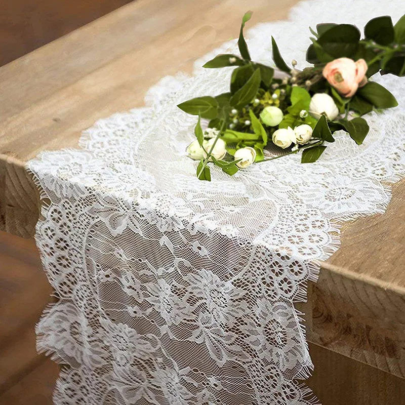 35x300cm hot selling lace flower white black table set chair with banquet, baptism, wedding banquet table running decoration