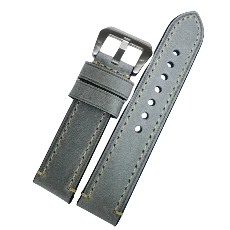 1PCS 20MM 22MM 24MM 26MM Genuine Leather Crazy Horse Leather Watch Band Watch Strap Man Black Coffee Grey Beige -WB12075