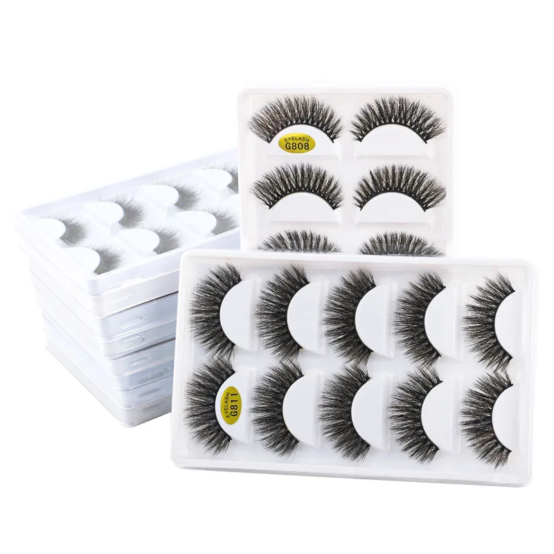 SHIDISHANGPIN 1 box mink eyelashes natural long 3d mink lashes hand made false lashes plastic cotton stalk full strip lashes G8