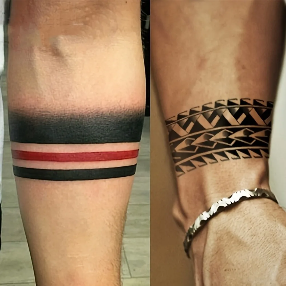 

Геометрические красные и черные татуировки на руку-аниме, временные татуировки для косплея, красный и черный браслет, стиль холодной крови