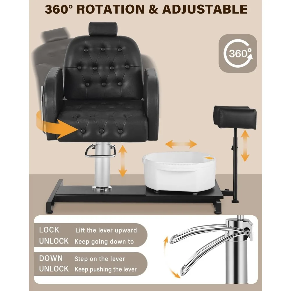 Pedicure Chair No Plumbing for Nail Tech, with Adjustable Footrest and Massage Bath Bowl, Rolling Pedicure Stool