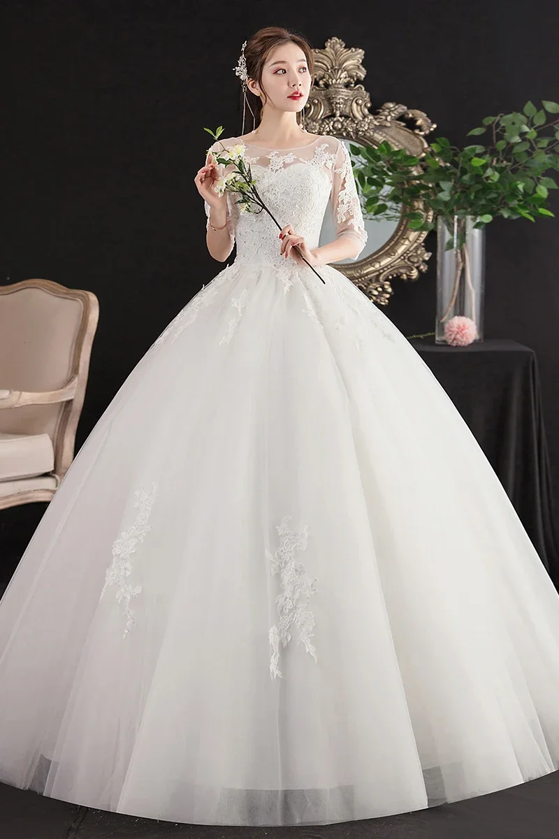 فستان زفاف مخصص فساتين زفاف مطرزة للعروس مقاس كبير بأربطة فستاين سهرة/فساتين الحفلات فيستدوس دي نوفيا نصف كم