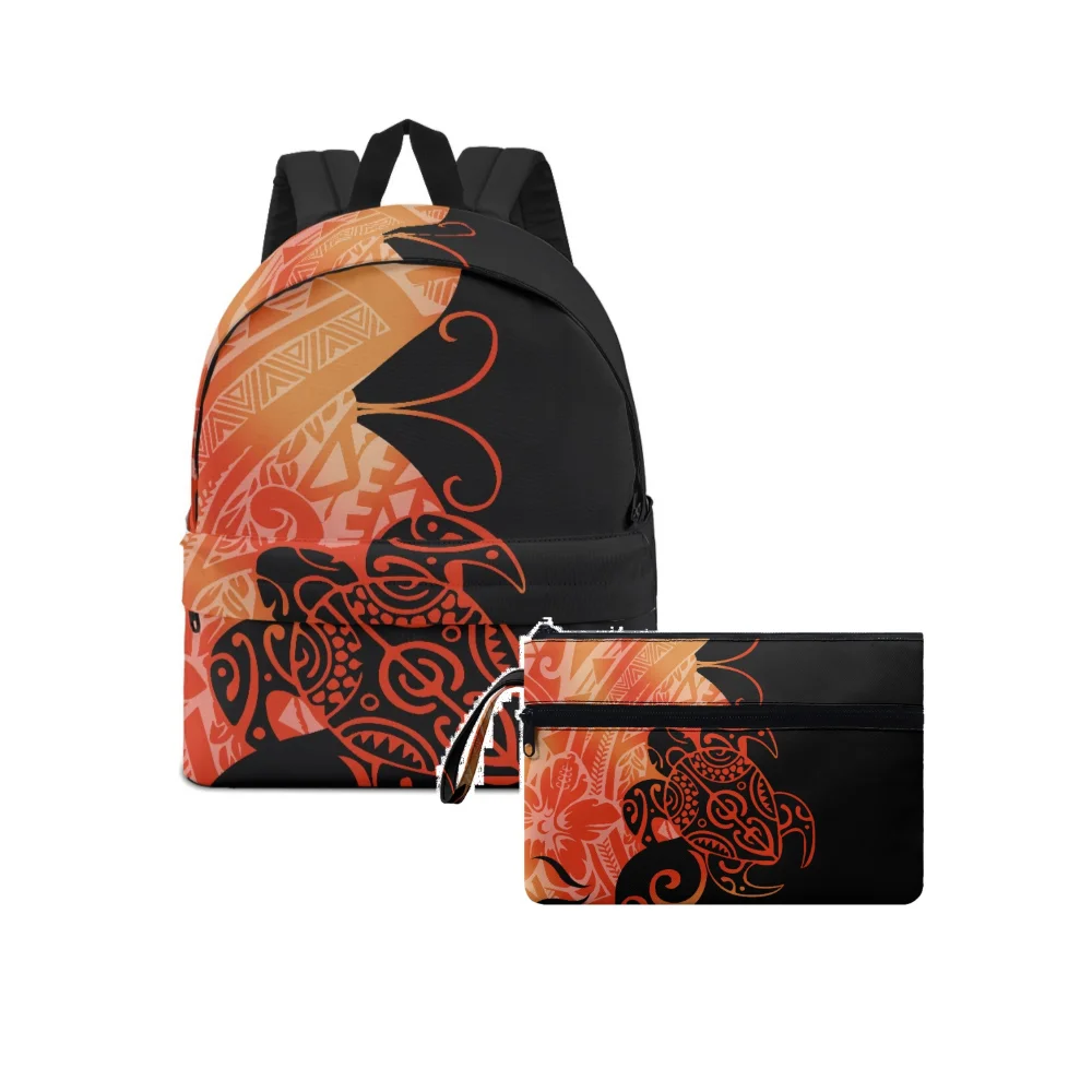 Hawaiian Turtle Design Teen Backpack 2-Piece Set Custom Polynesian Pattern Flower Print Pacific Island Backpack