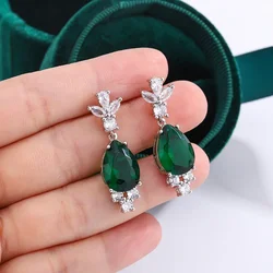 100% 925 Silver Sterling Emerald Earring for Women Aros Mujer Oreja Orecchini Bizuteria Natural Emerald Gemstone Drop Earrings