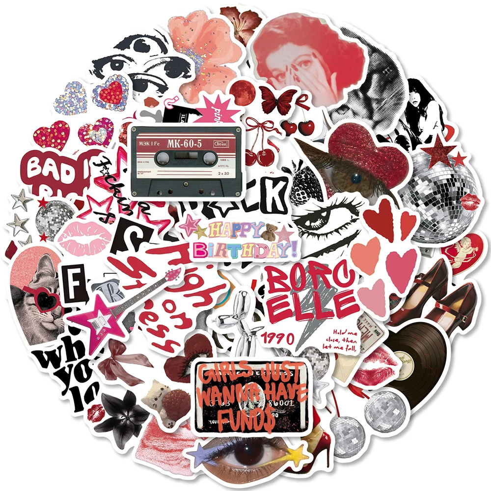 10/30/50pcs Retro Rock Y2K Aesthetic Stickers Cool Graffiti Decals Water Bottle Guitar Phone Helmet Creative Sticker Decoration