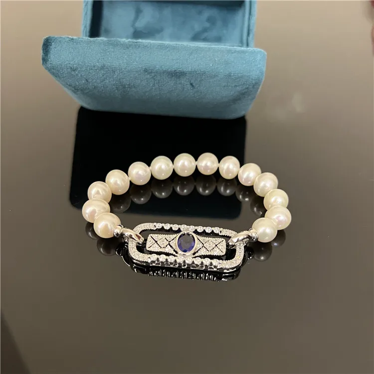 Natural Pearl Cultured White Pearl Cubic Zirconia Pave Bracelet 8