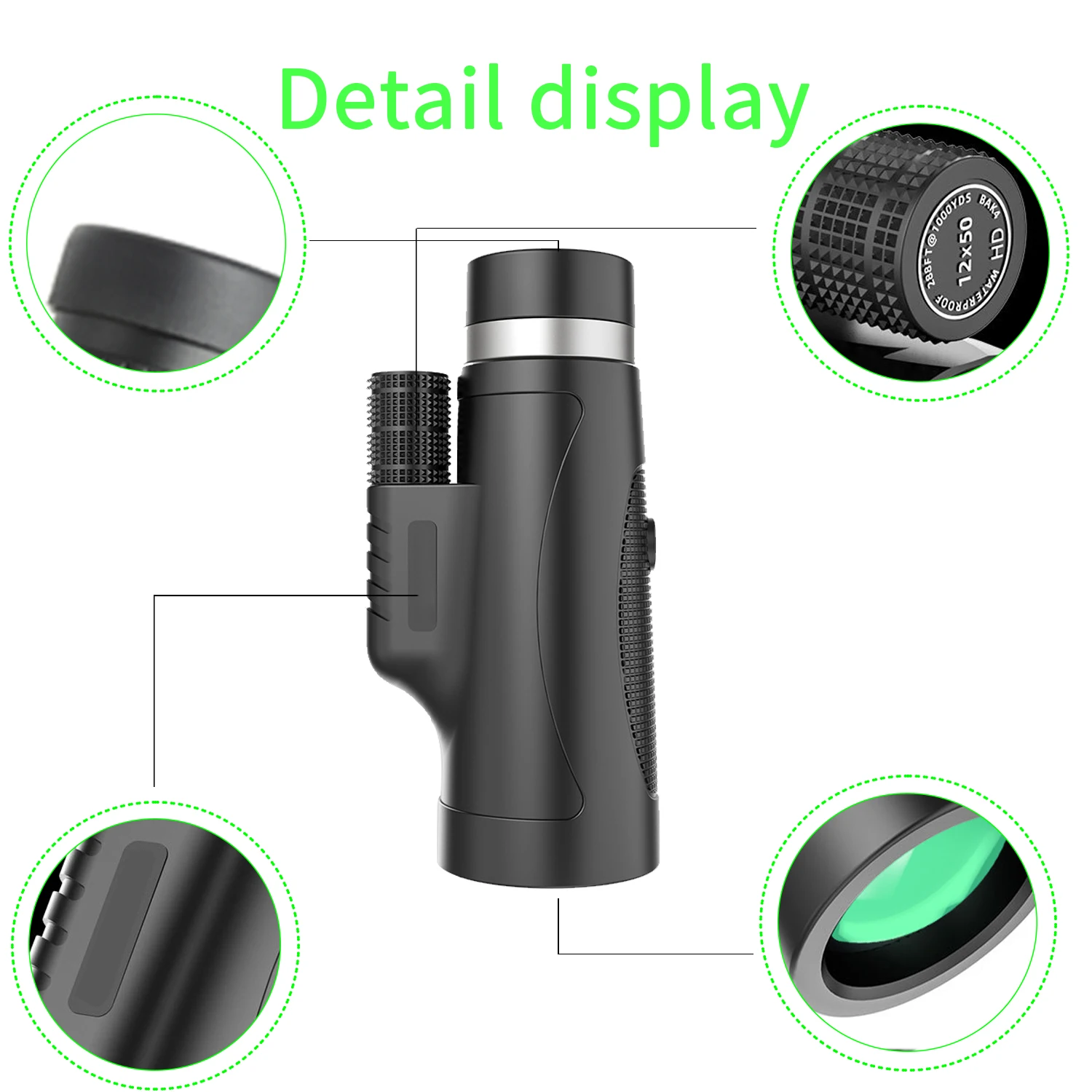 High Power Monocular 12x50 Telescope Long Range Zoom BAK4 Prism With Tripod Phone Clip For Outdoor Camping Hunting Scope