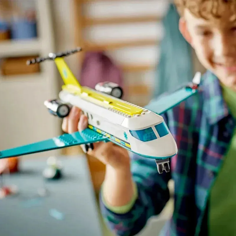 MOC 세트 응급 항공 구급기 플레인시 공항 비행기 60465 블록 조립 항공 의료 구조 항공기 장난감