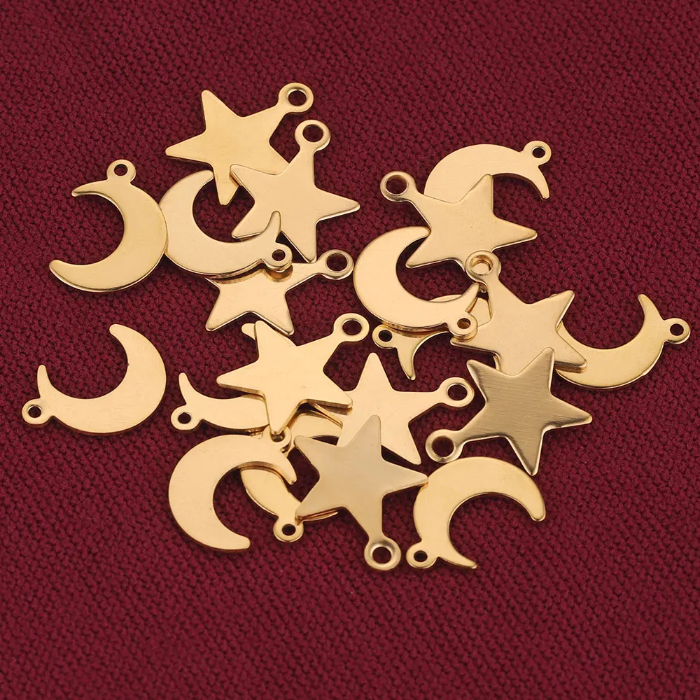 20pcs/lot Stainless Steel Moon Star Gold Charms Dangles Pendants Connectors for DIY Earring Jewelry Making Supplies Wholesale