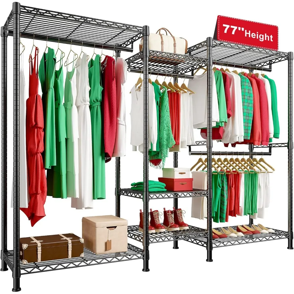 

Clothing Rack Adjustable Clothing Racks for Hanging Clothes Metal Wire Garment Racks Portable Closet Wardrobe Assembly Room Home