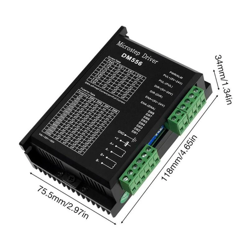 

Новый! !Цифровой шаговый драйвер, проектный драйвер двигателя Dm556 подходит для шаговых двигателей Nema 23, Nema 24 и Nema34