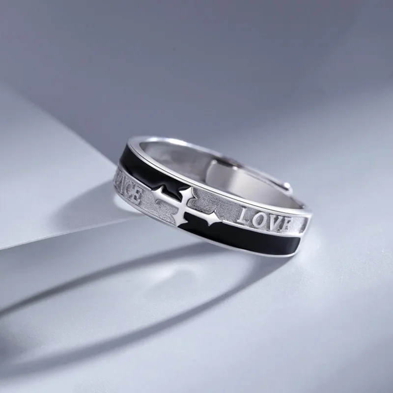 Silver Retro Faith Light Men's Self Discipline Ring Exquisite Handsome Adjustable Luxury Versatile Men's and Women's Jewelry