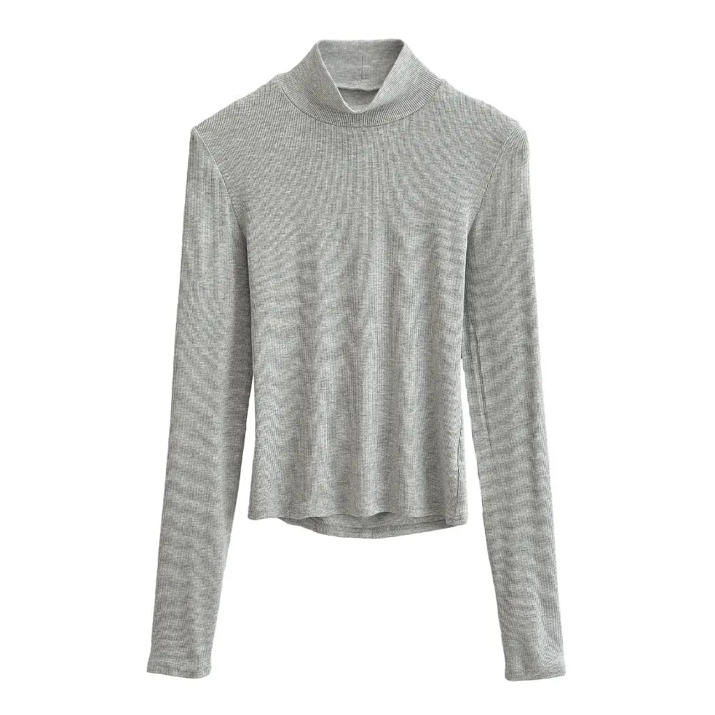 

Women's Slim Fit Long Sleeve T-Shirt High Collar Backless Top Independent Station American Hot Girl Niche Style for Autumn