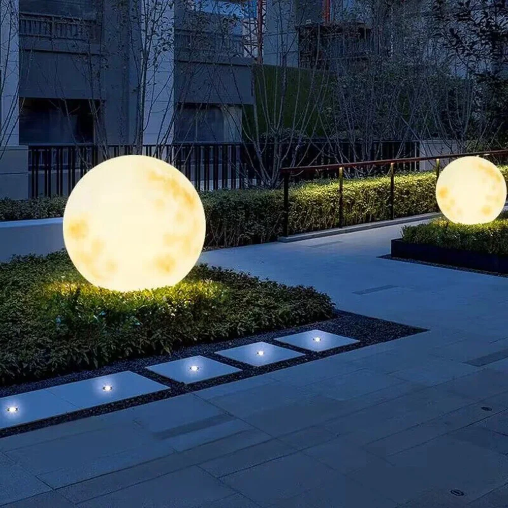 Romantic 3D Moon Ball Light Solar & Plug-in Two Options 20/30/40/50cm LED Outdoor Waterproof Floor Lamp For Garden Patio Backyar