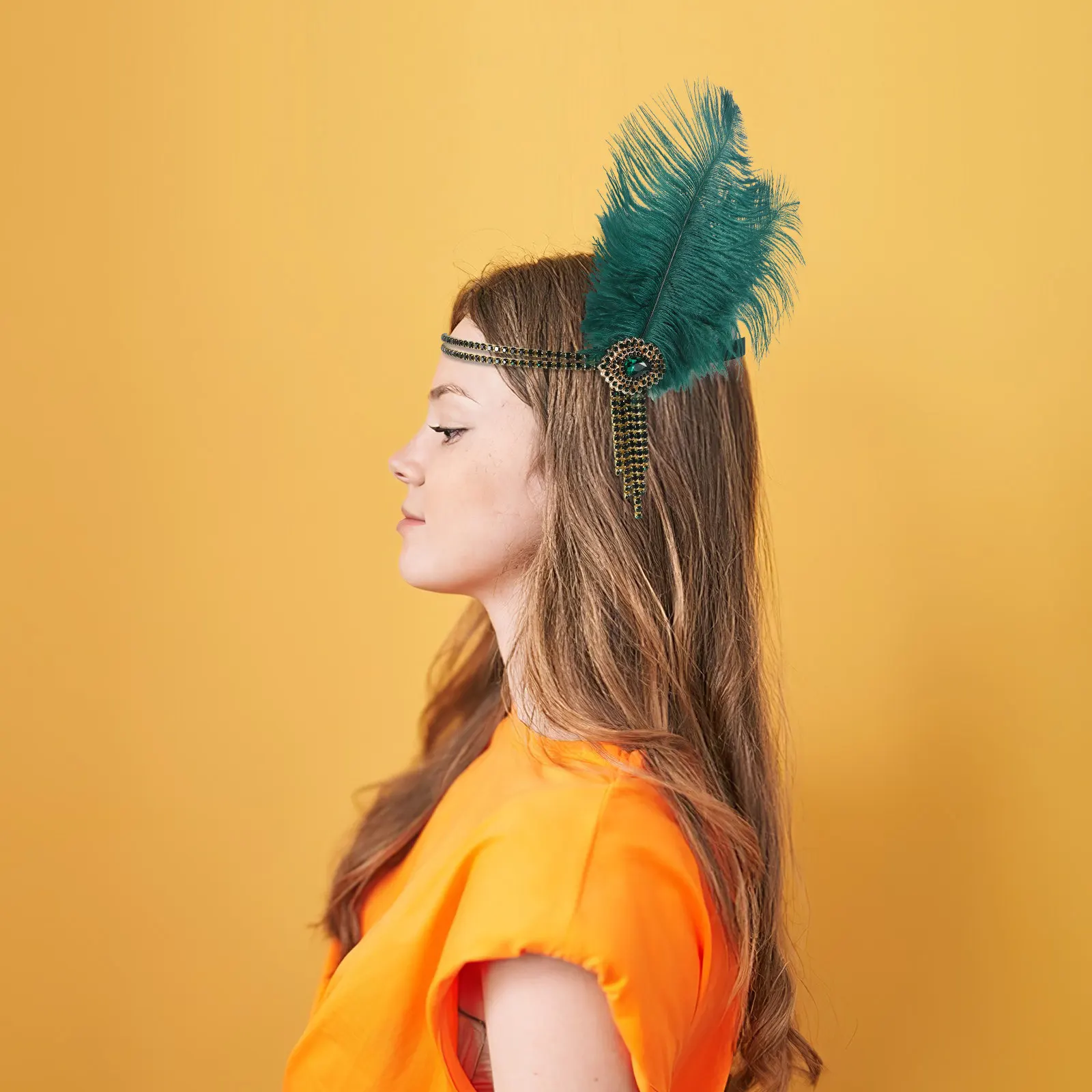 

Винтажная повязка на голову с кисточками, стразами и перьями, декоративный головной убор для женщин, для чаепития, маскарада, карнавала