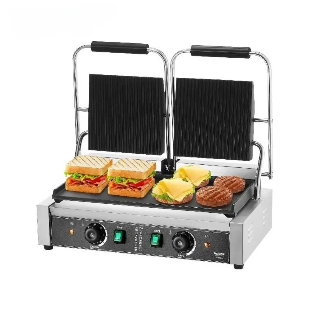 

VEVOR Commercial Panini Grill 3600W Electric Sandwich Panini Maker with Temp Control And 19"x9" for Hamburger Steak Bacon 110V