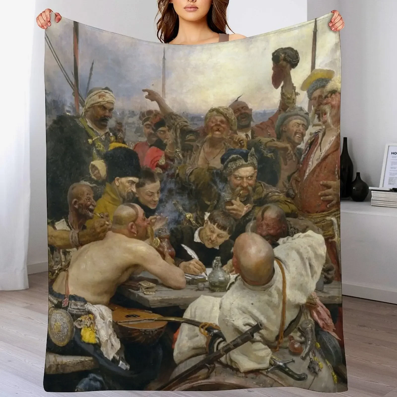 

The Reply of the Zaporozhian Cossacks to Sultan Mahmoud IV - Ilya Repin Throw Blanket Bed linens Stuffeds Blankets
