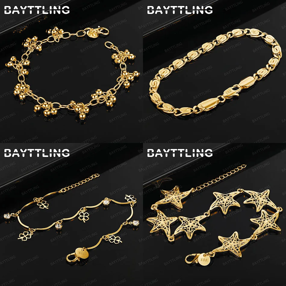 

Charm 925 Sterling Silver 18K Gold Delicate Four Leaf Clover Beaded Bracelet Fashion Women Accessories Jewelry Wedding Gift