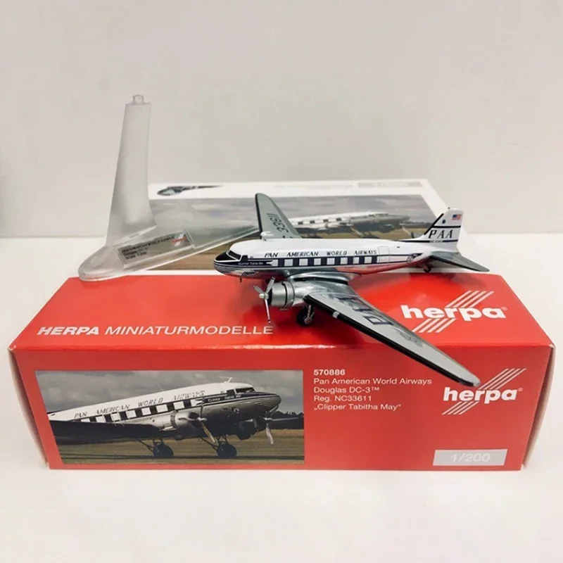 1:200 Douglas American DC-3 DC3 PAA PAN AM Airlines Aircraft Alloy Plane Model For Display Collection Commemorative