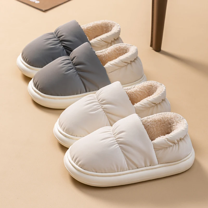 Ladies Heel Coverage Fleece Slippers Down-proof Fabric Shoes Non-Slip Winter House Shoes with Soft Sole for Home and Outdoor Use