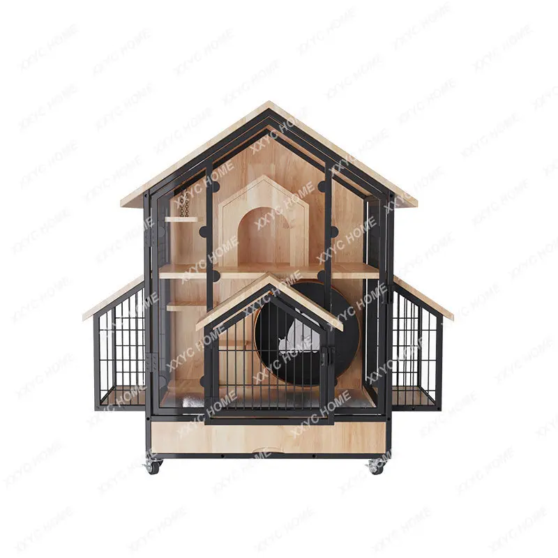 Solid Wood Totoro Special Cabinet Cage Cat Villa Cage Large Display Cabinet Treadmill Home Anti-Bite Chinchilla Cage pet house