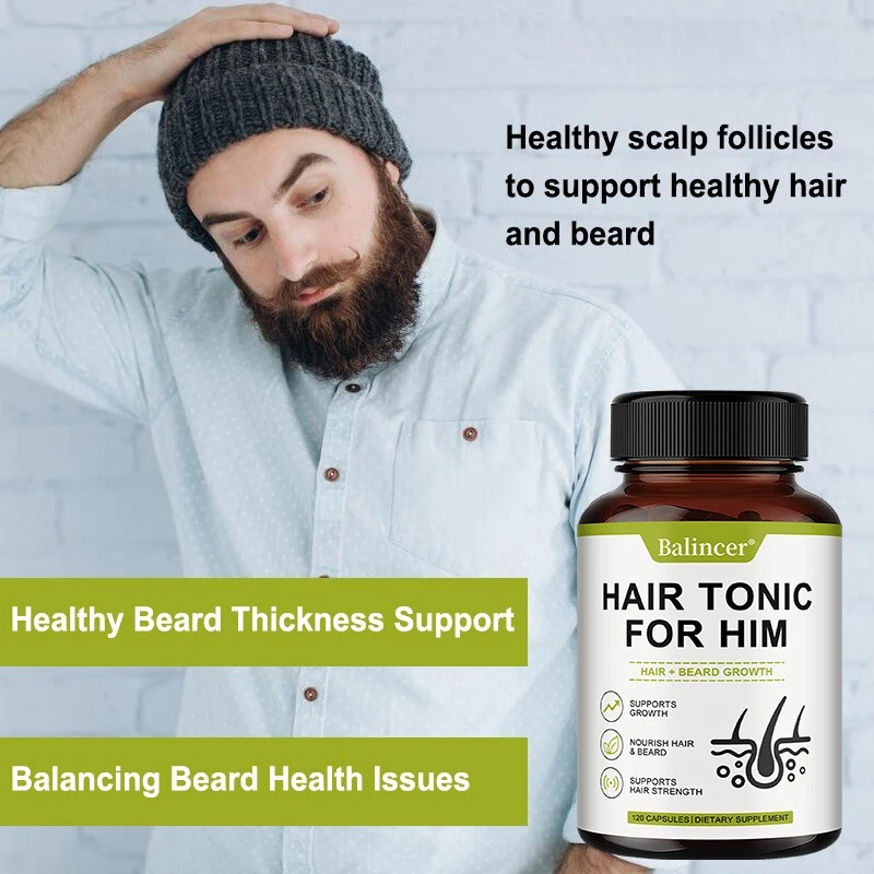 فيتامينات نمو الشعر للرجال - مكمل نمو الشعر واللحية للشعر المكثف والشعر المكثف، مع البيوتين والزنك، 120 كبسولة