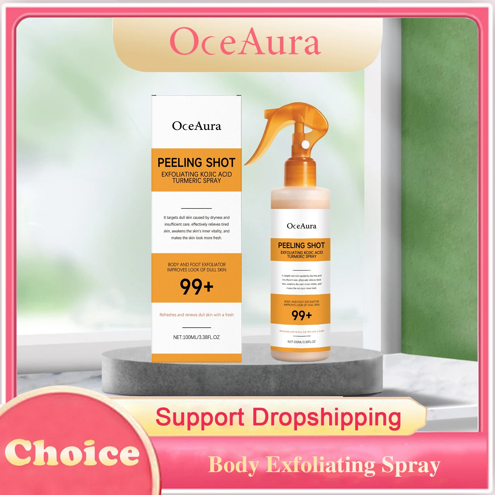 Turmeric Kojic Acid Body Exfoliating Spray Remove Dead Skin Brightening Improve Dullness Smoothing Refreshing Body Peeling Spray