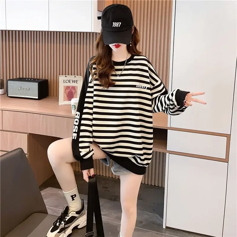 Cotton Woman Tops Loose Korean Baggy Pullover Sweat-shirt Designer Essential 2025 Trend Sweatshirt for Women 90s Vintage E Y2k M